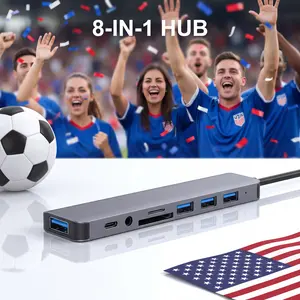 8-in-1 C-Type USB-A Hub Multi-Device Compatible Adapter with SD/TF Card Reader, 3.5mm Headphone Aux Jack, USB Splitter for Phones, MacBook Pro/Air, XPS, Surface (C-Type, Card Reader, Headset, Mobile Adapters), C-Type Adapters
