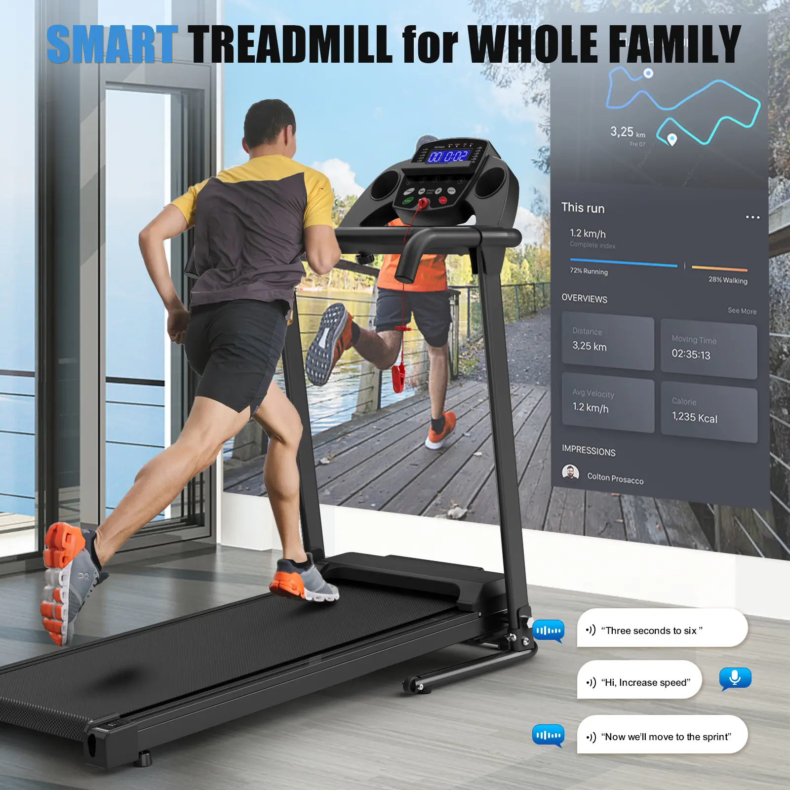 FYC Folding Treadmill for Home Gym - Quiet Walking Pad with App Control, Incline, Sturdy Carbon Steel Frame, 300 lbs Capacity, Interval Training, Cardio at Home, Portable Design, Portable Folding Treadmill, Personalized Programs, 60" L X 22" W, 60" Wide W