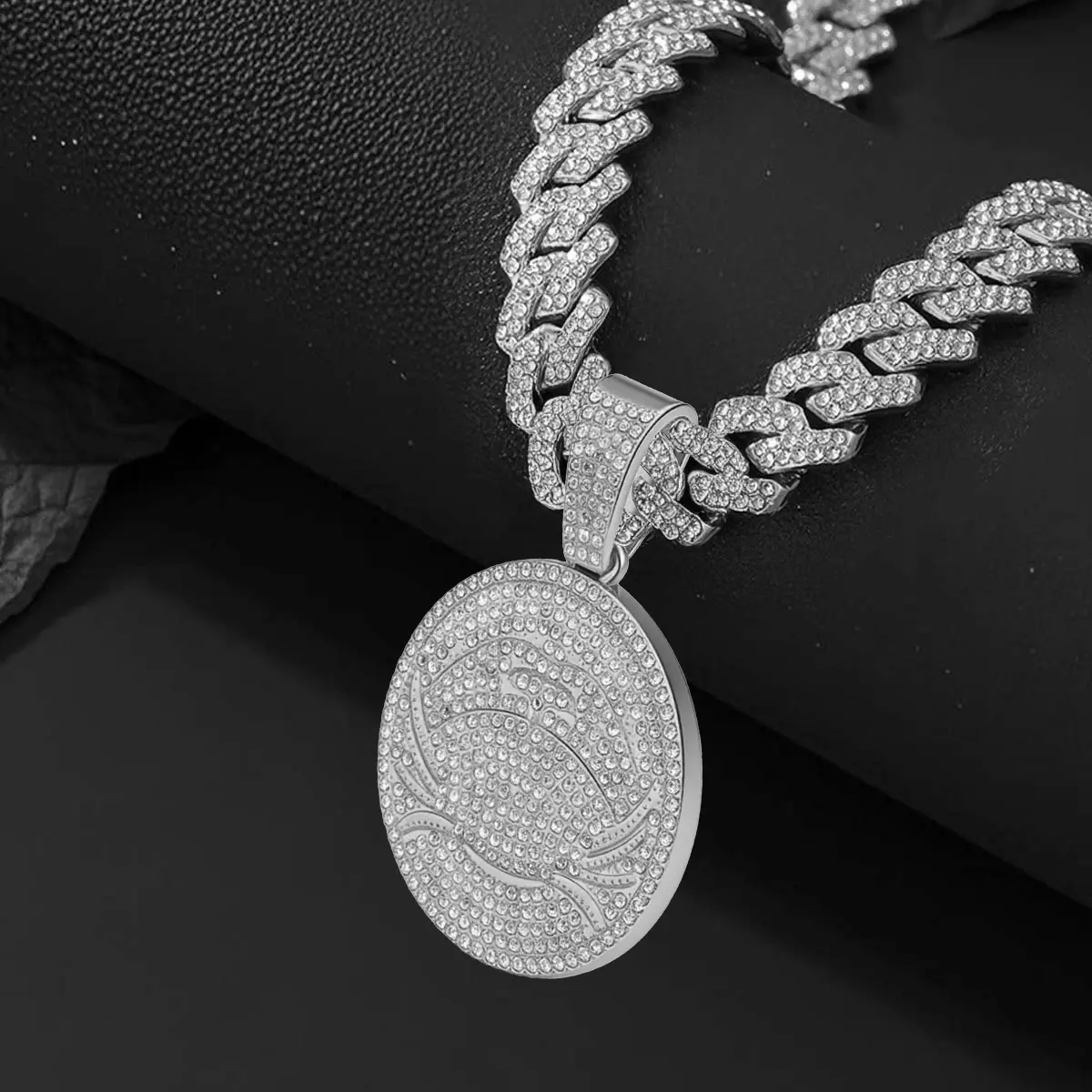 Diamond Crab Pendant Iced Out Cuban Necklace - Full Bling Rhinestone Hip Hop Chain - Silver Tone Luxury Streetwear Jewelry