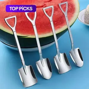 4pcs/set Creative Shovel-Shaped Spoons, Stainless Steel Coffee Spoons for Ice Cream, Tea, Appetizers & Dessert, Home Kitchen Spoon Set