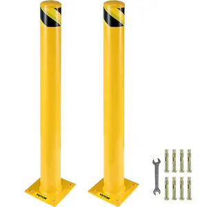 VEVOR Safety Bollard,  48 Inch Height Bollard Post, 5.5 Inch Diameter Steel Pipe Safety Bollard Post, Yellow Steel Bollard, Steel Safety Bollard with 8 Anchor Bolts, Perfect for Traffic-Sensitive Area