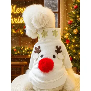 Autumn Winter Halloween Pet Cute Dog Cat Casual Fashion Costume White Big Red Nose Reindeer Short Outfit