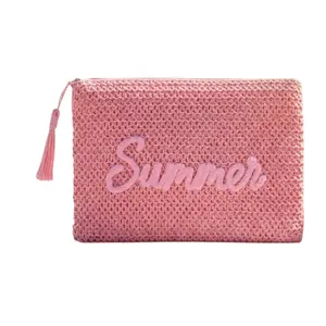 Summer Straw Zip Pouch - Pink