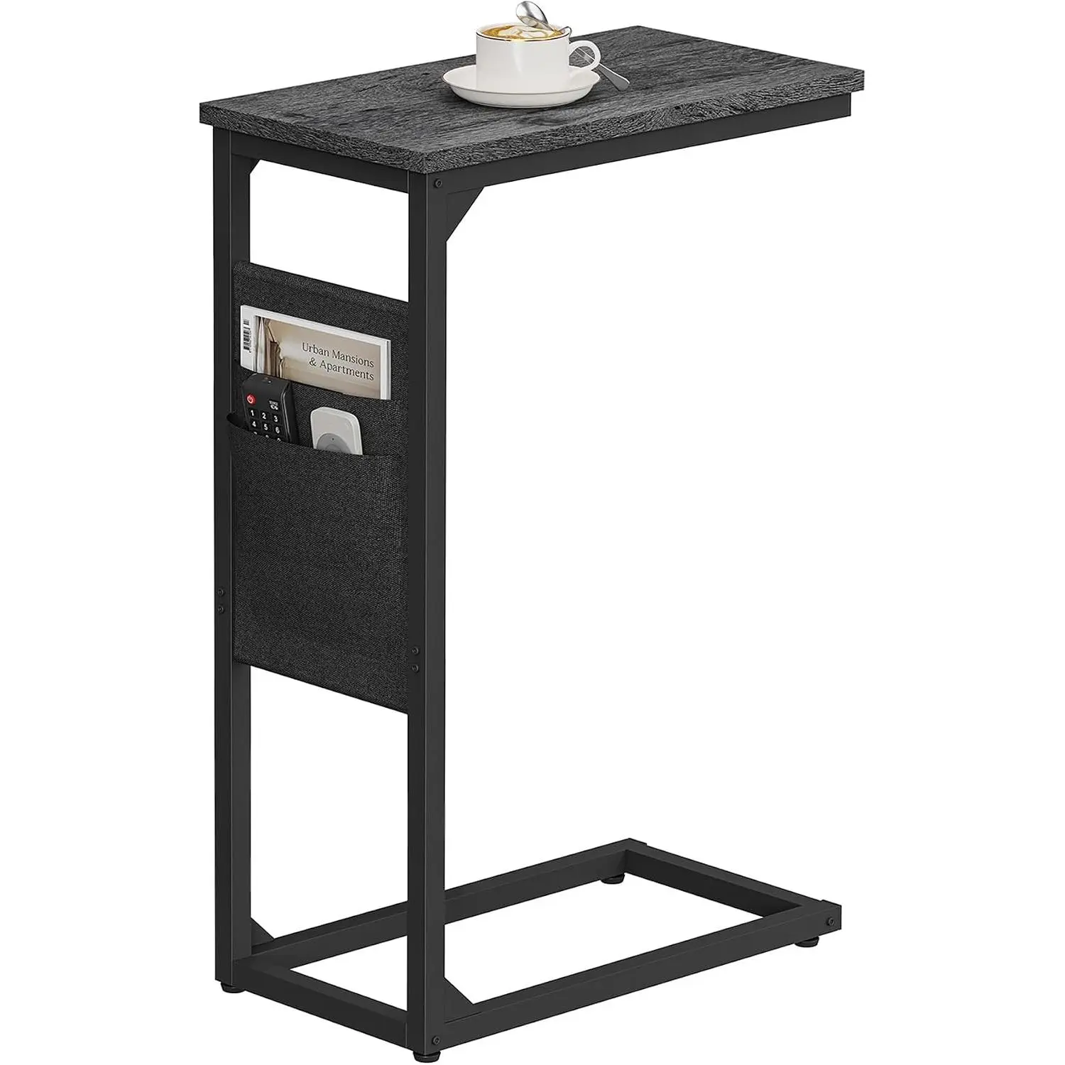TUTOTAK C-Shaped End Table - Compact Indoor Side Table with Storage Pocket for Couch, Sofa, Modern Bedside Use