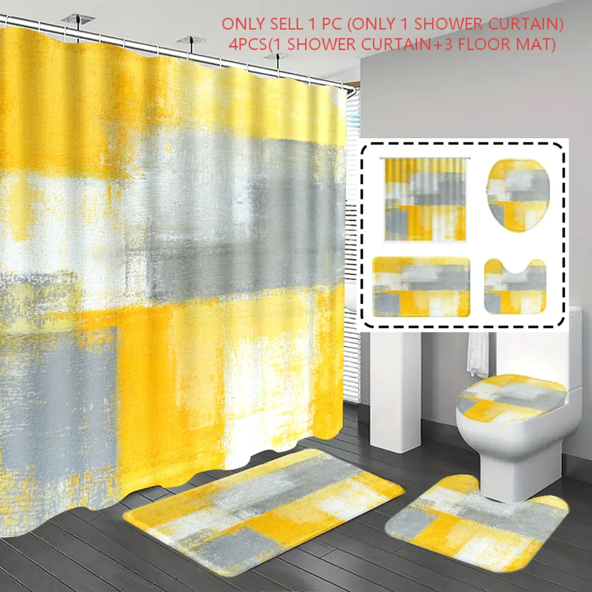 1pc/4pcs, bathroom curtains shower, bathroom set, shower curtains, Boho Shower Curtains For Bathroom, Shower Curtain Sets, bathroom rug, home decoration, bathroom mat, abstract patterns, giving away 12 hooks