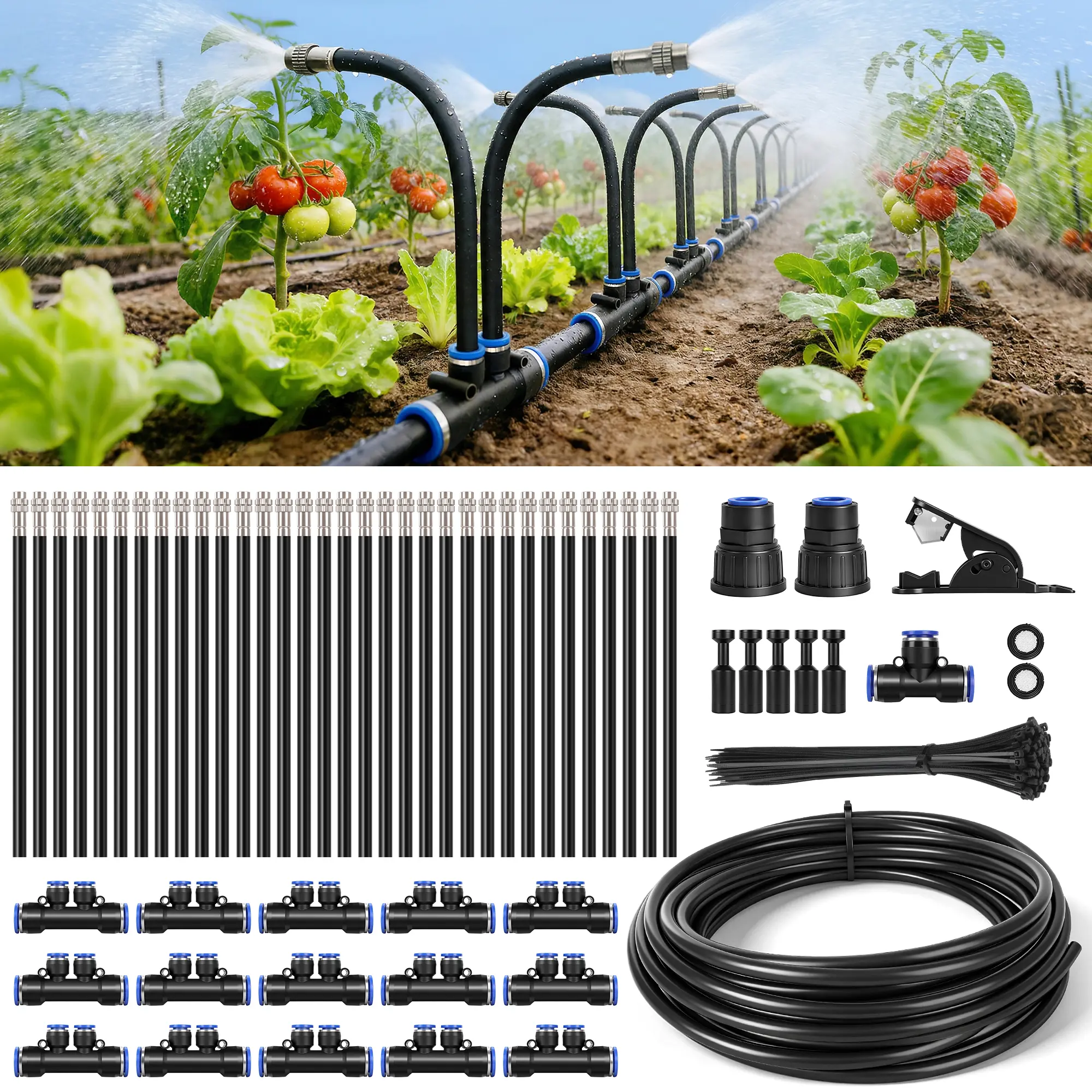 75FT Dual Spray Head Drip Irrigation System | 30 Adjustable Copper Nozzles | 12mm Large Flow Automatic Watering Kit for Garden, Lawn, Greenhouse, Yard & Potted Plants