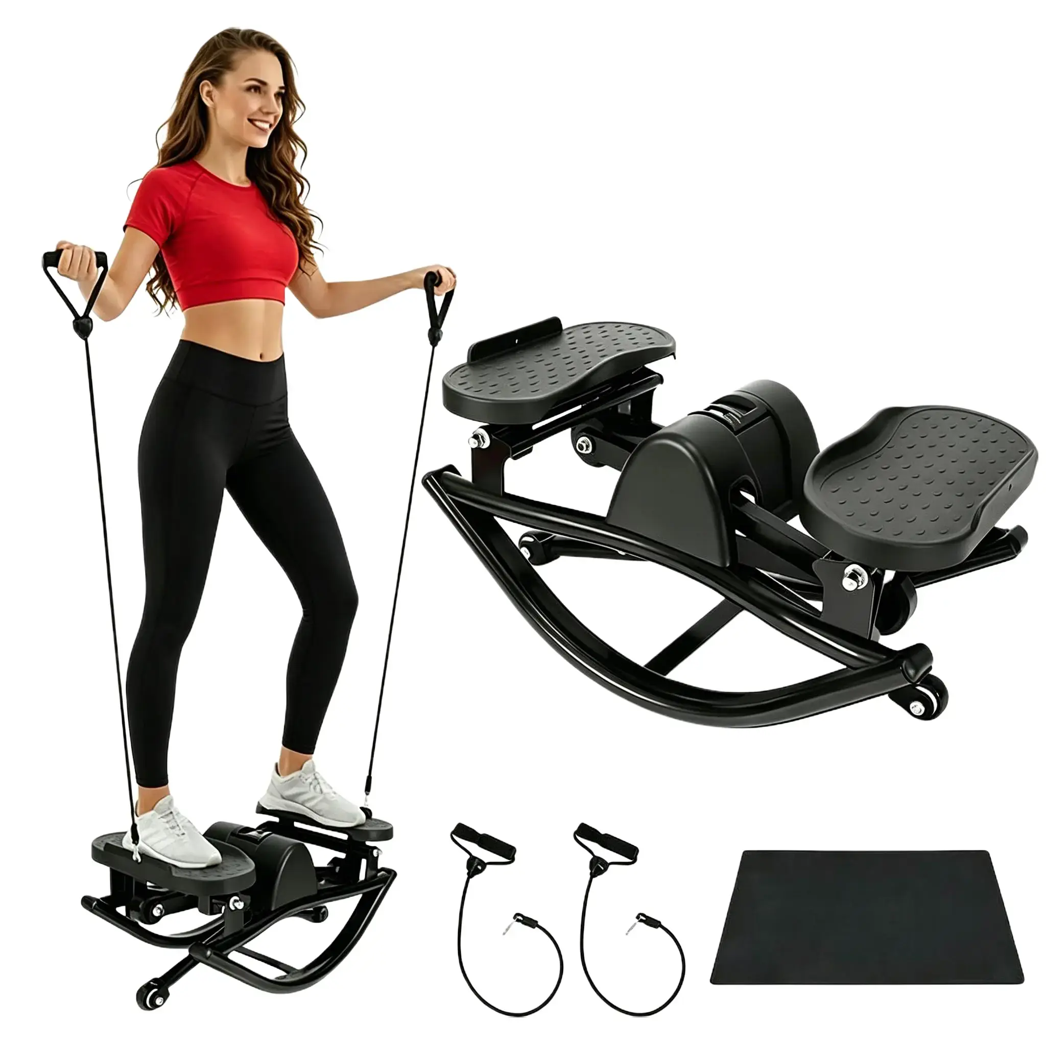 Wetough Rock Stepper - Side-to-Side Lateral Rocking Fitness Stepper with Digital Monitor, Gym Equipment for Home Including Glute Bands, Train, Stretch & Resistance Band-Assisted Functions, Glute Bands Steppers