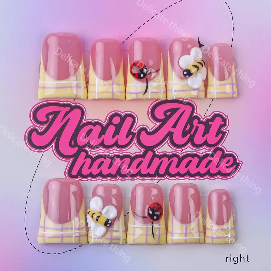 Delicatething Y2K Style Duckbill Nail Tips, Handmade Wearable Nails, Handmade Press On, 4 Sizes XS S M L, Perfect Gift for Girls, Family Gatherings, Dates, Parties