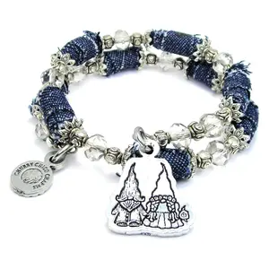 Gnomes In Love Blue Jean Beaded Wrap Bracelet