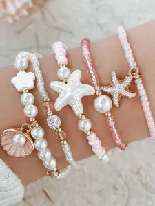 Sweet Girl Beaded Bracelet, Versatile Beach Shell Starfish Pearl Bracelet, Stylish Women's Jewelry, Perfect for All Occasions, Stackable Bracelet