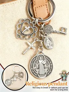 Religious Theme Novelty Keychain | St. Benedict and Virgin Mary Cross Keychain, Pendant Keychain, Stylish Car Accessory, Prayer Amulet, Durable Bag Charm, Exquisite Gift for Valentine's Day & Ramadan