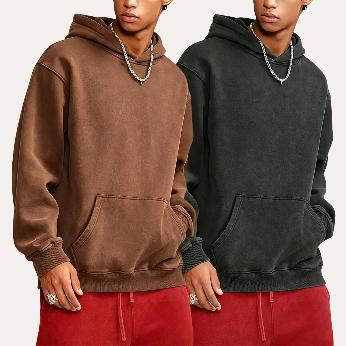Men's & Women's Retro Cotton Hoodie Sweater 2-Pack - Couple Jumper, Loose Fit Streetwear Pullover with & Pocket, Solid Color Warm Winter Clothing, Machine Washable Unisex for casual or date Outfits