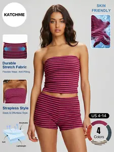 Katch Me Chic Women's Versatile Stripe Strapless Flattering Tube Top & Shorts Co-ord, Summer Lightweight Stretchy Curvy Friendly Two Piece Sets, Breathable Wrinkle-Resistant Going Out Outfit #TikTokMadeMeBuyIt #TwoPieceSet #SummerEssentials
