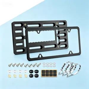 Universal Front License Plate Bracket No Drill License Plate Holder Bumper Car Frame Mount Adapter Black License Plate Frames with Screw Cap Cable Ties
