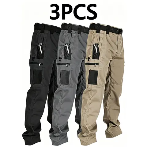 HOMUG Men's Plain Tactical Work Pants (3 Pairs) - 230g Wear-Resistant Scratch-Proof Fabric, Large-Capacity Pockets, Menswear Workwear Casual Outdoor Bottoms for Spring Summer, Belt Not Included (Check Size Chart)