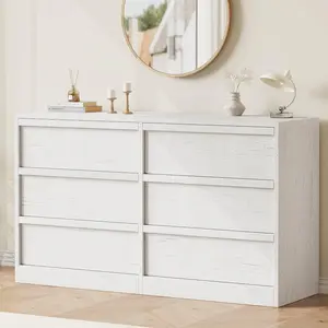 Modern 6-Drawer Wooden Double Dresser - White Furniture Dresser, Clothing Storage Cabinet, Chest of Drawers, Indoor Furniture Organizer with Large Storage for Bedroom, Living Room