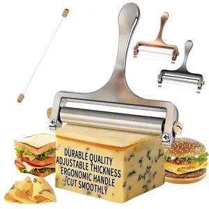 Cheese Slicer Cheese Cutter Stainless Steel Wire Cheese Slicer for Mozzarella, Cheddar, Gouda, And More Block Cheese - Heavy Duty Slicer With 1 Extra Replacement Cutting Wire - Gunmetal Gray