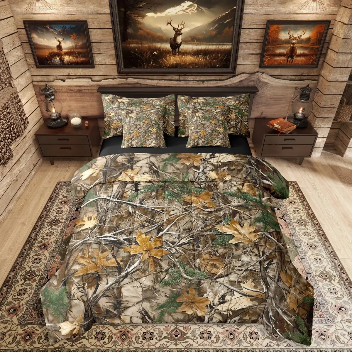 Feelyou 7-Piece Reversible Military Theme Camouflage Bed in a Bag Comforter Set - Comfy, Breathable, Decorative Microfiber All-Season Bedding Set for Cabin Hunting, Comfy Bedding Set