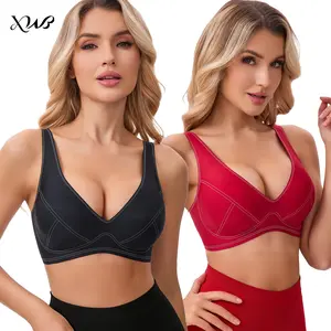 XWB Jelly bra with deep V-shaped hollow design, line pattern design, wide bandwidth shoulder straps, seamless no steel ring bra, comfortable and sexy U-shaped back design, daily T-shirt bra, women's casual wear