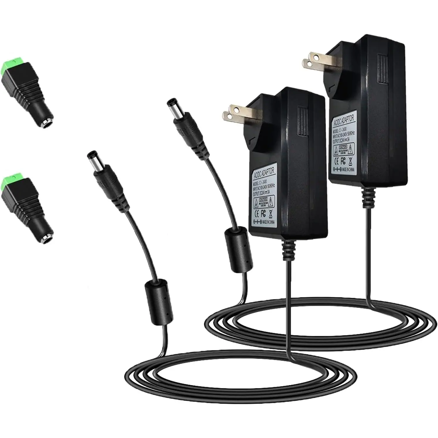2-Pack 24V 3A 72W DC Power Adapter - AC to DC Converter Transformer (AC 100-240V Input) with Automatic Overload Cut-Off, Built-In Intelligent Protection System for LED Strip Lights, 3D Printer, CCTV System (Manufacturer Warranty Included)