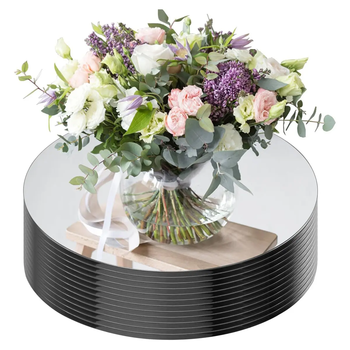 12-Inch Round Mirror Table Centerpiece, Wedding Party Decor, Party Decoration Set, Gender Reveal, Graduation, Birthday, Father's Day, Independence Day, 12pcs