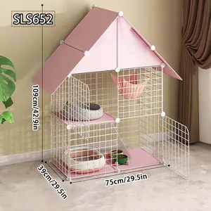 Cat Cage Indoor Short Hair Cat Villa with Bathroom, Large Two-Layer Cat Shelter, Free Space, Ideal for Indoor Cats