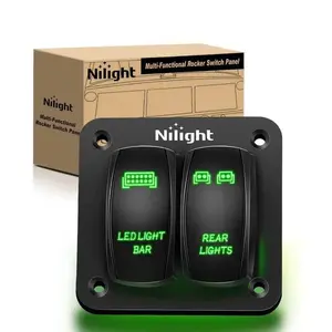 Nilight 2-Gang 5-Pin ON/OFF Rocker Switch Panel, Green Plastic Marine-Ready Electrical Switch Accessory for Lighting, Includes Installation Screws