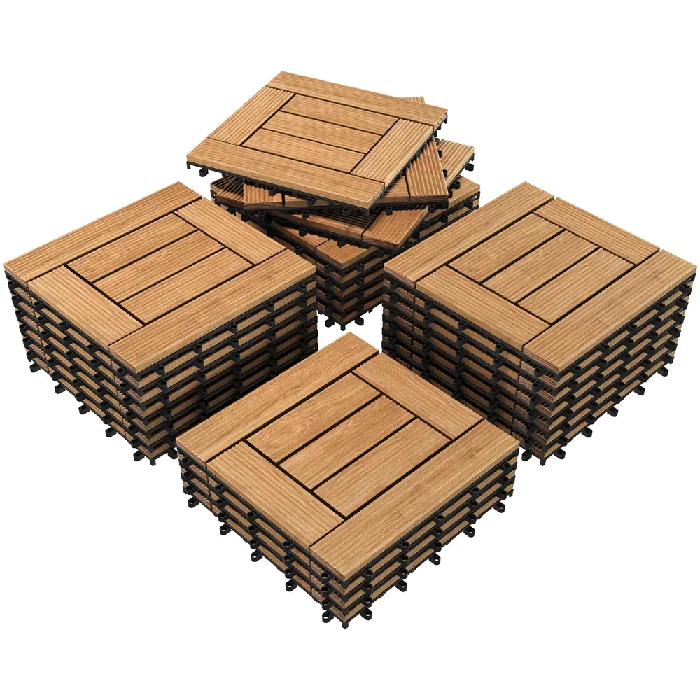 Costoffs 27-Pack Interlocking Acacia Wood Decking Tiles, Outdoor Flooring with Durable PVC Material, Waterproof All-Weather DIY Option for Patio, Balcony