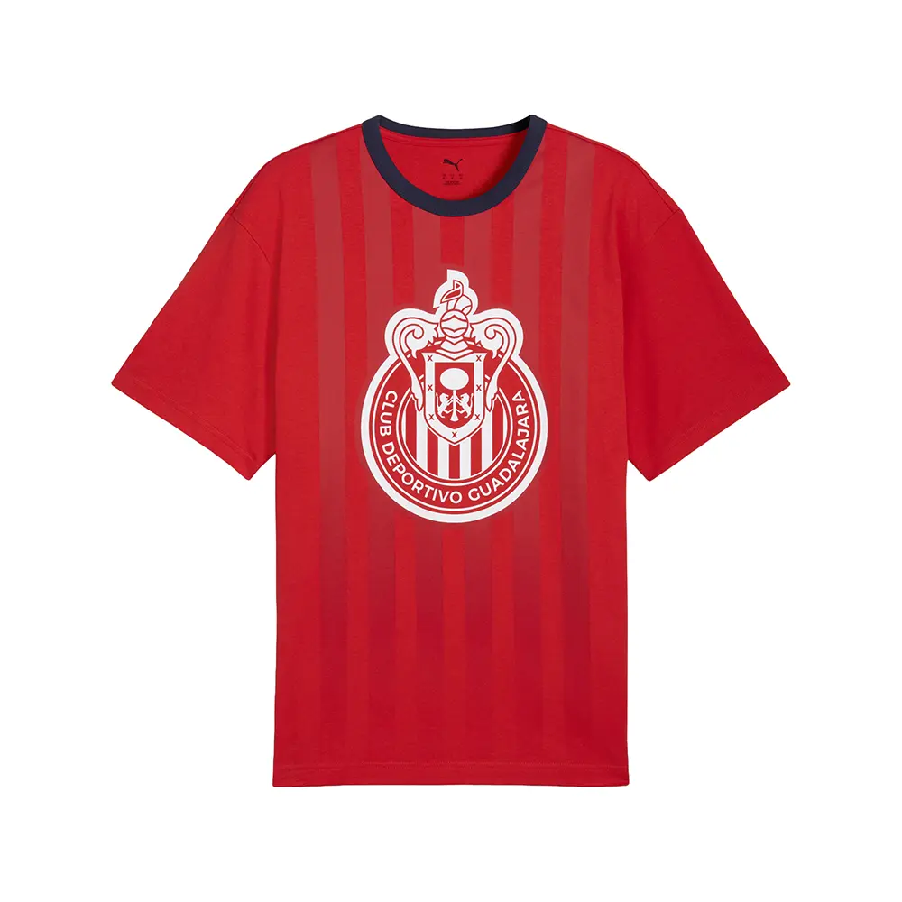 PUMA Mens Chivas Graphic Crest Relaxed Crew Neck Short Sleeve Casual Tops Casual - Red