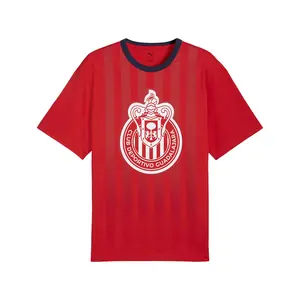 PUMA Mens Chivas Graphic Crest Relaxed Crew Neck Short Sleeve Casual Tops Casual - Red