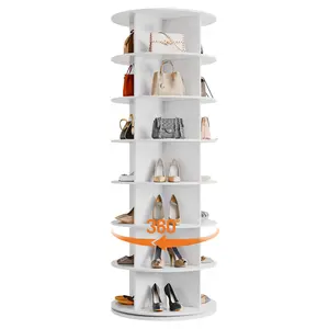 360° Rotating 7-Tier Shoe Rack Tower – Space-Saving Free-Standing Shoe Organizer Carousel – Vertical Storage for Entryway, Closet, or Bedroom – Durable Design, White, 23.23" x 23.23" x 64.17"