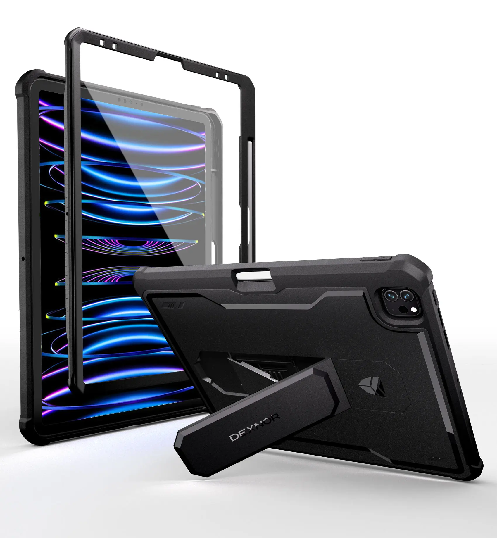 DEXNOR Heavy-Duty Shockproof Tablet Cover for iPad Pro 12.9 in (6th/5th/4th Gen, 2022/2021/2020) - Dual-Layer TPU Bumper Full-Body Protection Accessory with Built-in Screen Protector, Kickstand, Pen Holder, Handheld Design | Tablet Accessories, Casing