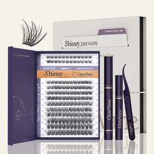 GlowVane TrueCurve DIY Eyelash Clusters Kit, 0.03mm Soft Fluffy Waterproof 8-18mm Lash Set for Beginners Natural Volume