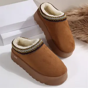 Women's Slippers Platform Mini Boots Short Ankle Boot Winter Warm Fleece Lined House slippers Anti-Slip Indoor Outdoor Shoes