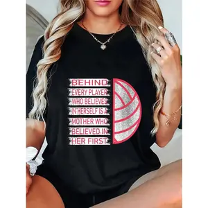 GGOR 100% Cotton Behind Every Player Is A Mother Volleyball Mom T-Shirt