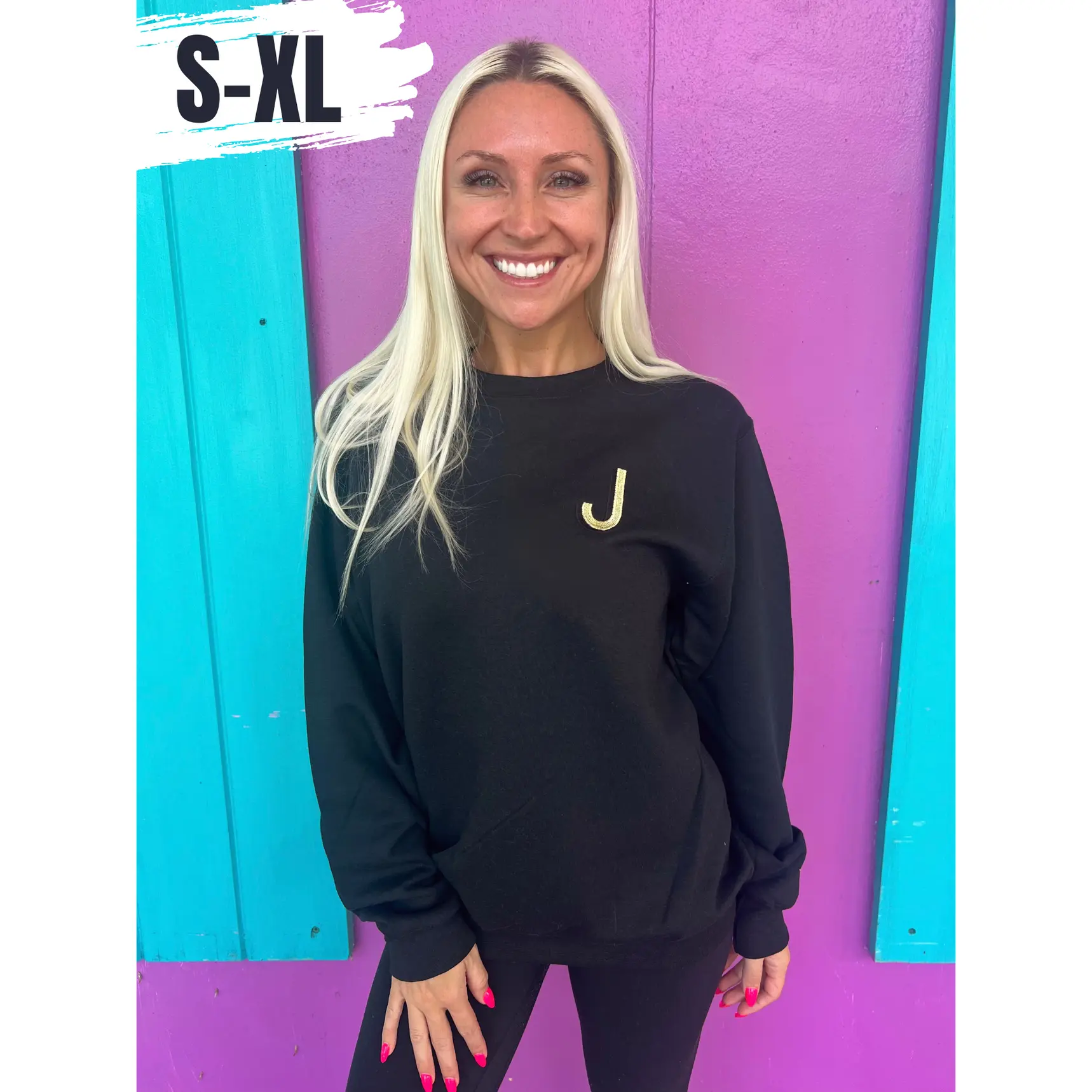 Black Embroidered Initial Sweatshirt (S-XL)