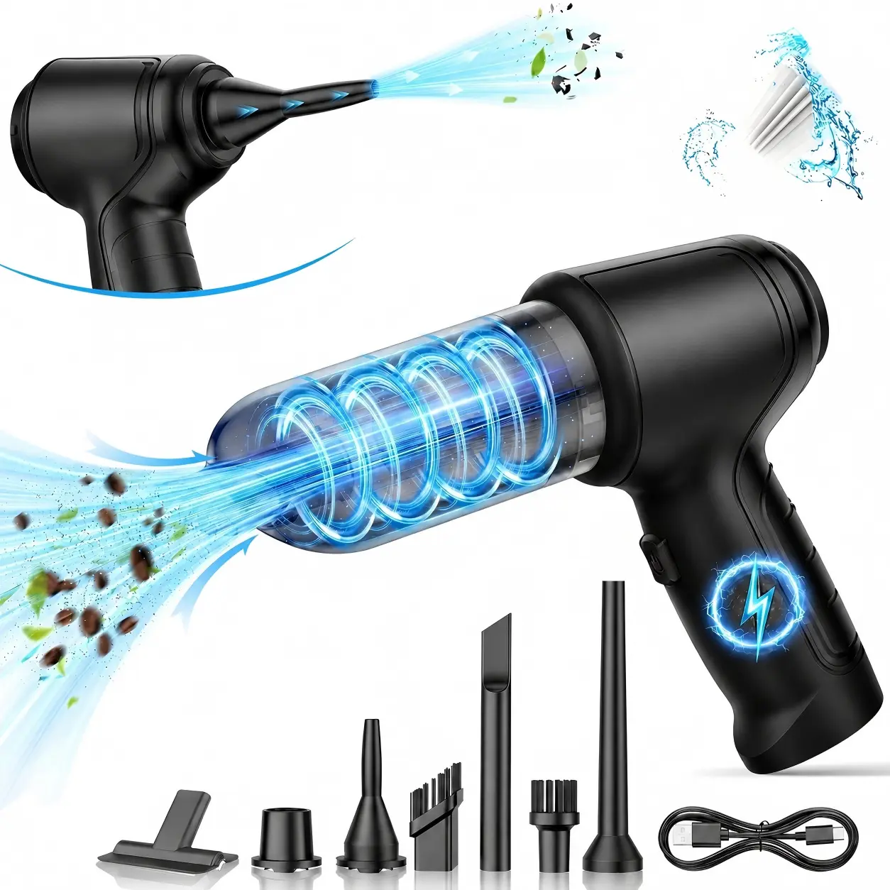 Portable Cordless Rechargeable Hand Vacuum Cleaner Set - High Suction, Detailing Brushes, Multi-Nozzle Heads, Precision Cleaning for Car Interior, Home Pet Care, Hand Vacuum Cordless Rechargeable, Hands-Free Portable Vacuums, Interior Detailing Vacuums