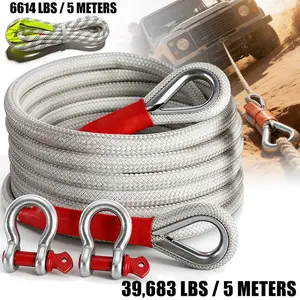 Heavy-Duty Tow Rope 6614-39683 lbs Tensile Strength Polyamide 5-Meter Set with 2 Steel U-Hooks & Storage Bag for SUV Off-Road Recovery