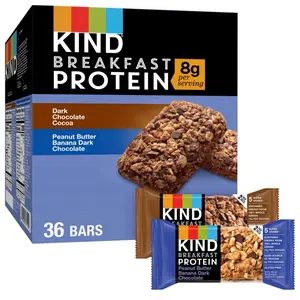 Breakfast Protein Bars Variety Pack 18 Pack Dark Chocolate Cocoa & Peanut Butter Banana Dark Chocolate 36 Bars Total 8g Protein per Serving