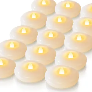 24 Pack 3” Flameless Led Floating Candles, 200 Hour White Battery Operate Waterproof Tealights for Cylinder Vases, Centerpieces at Wedding Decor, Party, Pool