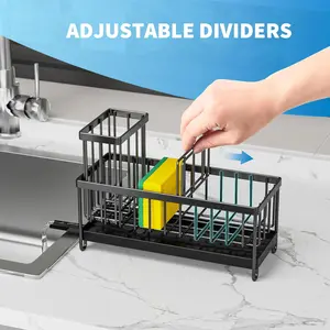 Cisily Black Sink Caddy – Rustproof Kitchen Sponge & Brush Holder