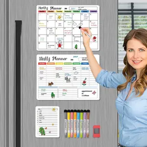 Magnetic Dry Erase Calendar Whiteboard, 1 SetIncluding Monthly, Weekly, and Daily PlanningCalendar & 8 Markers & Eraser, Magnetic ErasableChalkboard Set for Home Office, Study Supplies,Home Decor Planner Notebook Organizer Reusable