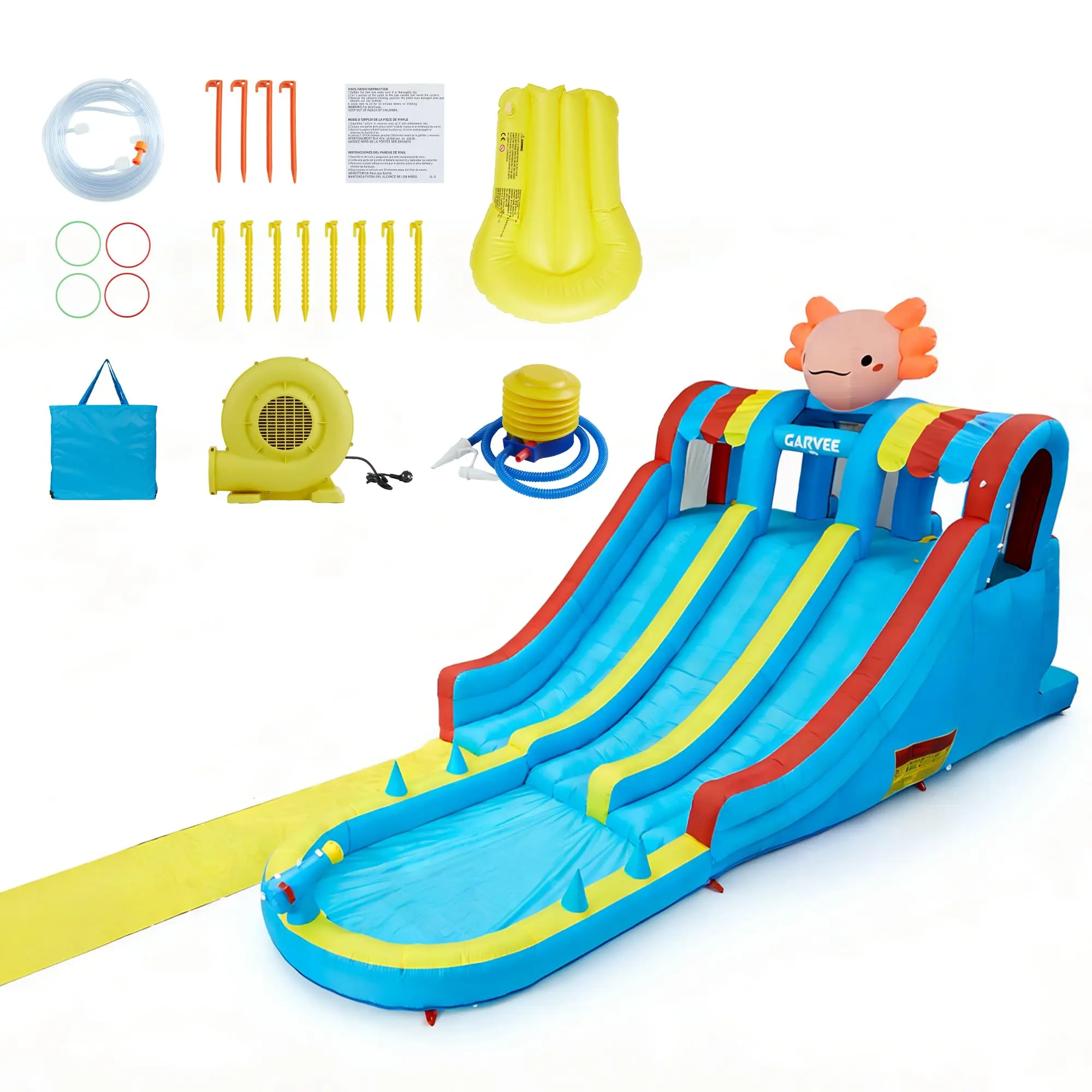 Inflatable Water Park for Kids – Splash Pool, Double Slide & Long Slide Mat, Outdoor Bouncy Castle, Powerful Blower, Summer Garden Fun – Hexagonal Dragon, US Standard