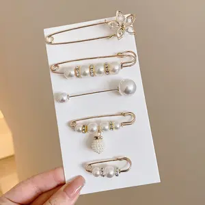 Decorated pearl belt pin set , Fashion belt fixer, Waist band fixer, Imitation pearl belt pin, Sewing accessory for jeans and skirts , Clothing decoration accessories for women and girls