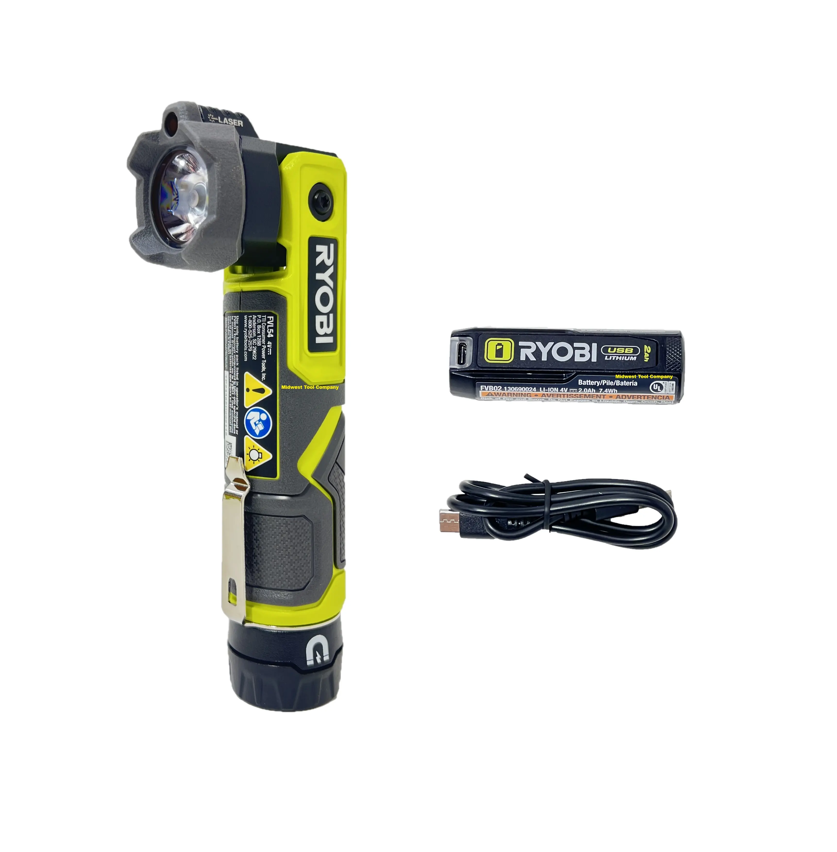 Ryobi 4 Volt USB Cordless Pivoting Flashlight Kit with Battery and Charging Cable