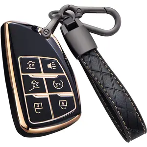 New Upgrade Key Fob Cover for Chevy GMC with Keychain, Tahoe Suburban Equinox Traverse Yukon Denali Terrain Buick Envision Premium Soft TPU Case (6 Buttons Black)