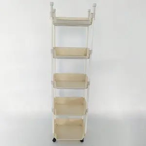 1PC 5-layer multifunctional plastic storage cart with wheels, layered shelving storage rack suitable for bedroom, kitchen, bathroom, living room