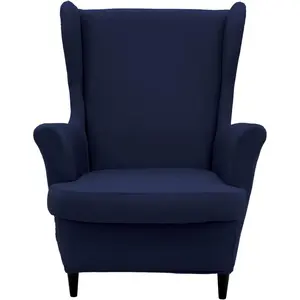 NILUOH Wingback Chair Cover 2-Piece Soft Stretch Wing Chair Slipcover Solid Color Armchair Sofa Couch Cover Furniture Protector with Elastic Bottom for Living Room Bedroom (Navy)