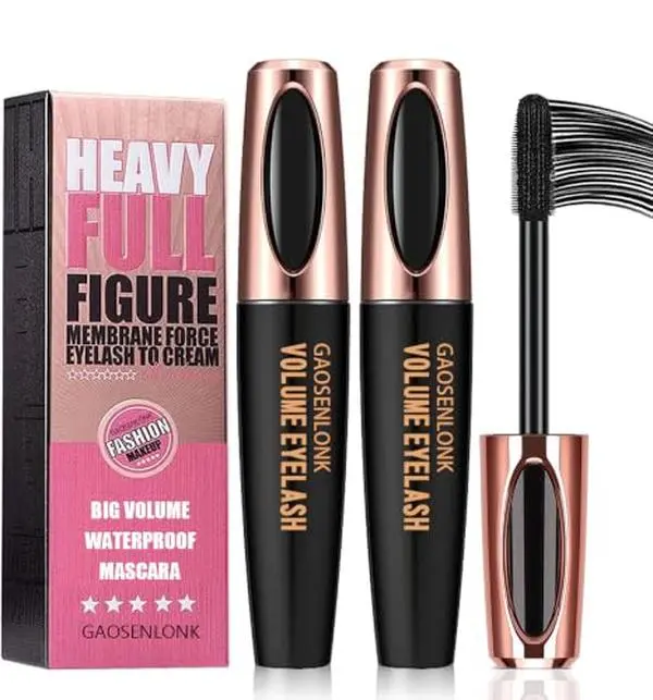 2 Pack 4D Silk Fiber Lash Mascara, Long Lasting Eyelashes, Lengthening and Thick, Waterproof & Smudge-Proof, All Day Exquisitely Full
