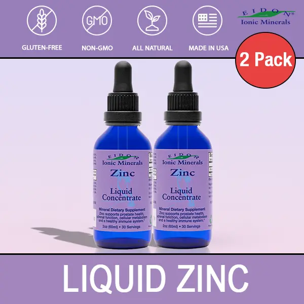 EIDON IONIC MINERALS Liquid Zinc Concentrate Supplement 2oz 2 Pack 60ml Gluten Free GMO Free Dairy Free for Immune System & Endocrine Health Dietary Protein